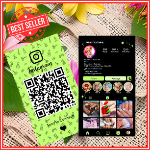 Nail Salon Instagram Lime Green Social Media QR Business Card