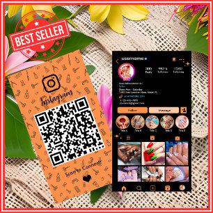 Nail Salon Instagram Orange QR Business Card