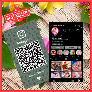 Nail Salon Instagram Sage Green   Social Media QR Business Card
