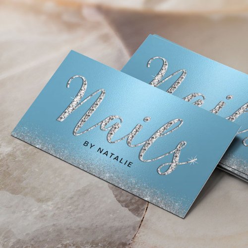 Nail Salon Light Blue Luxury Typography Manicurist Business Card