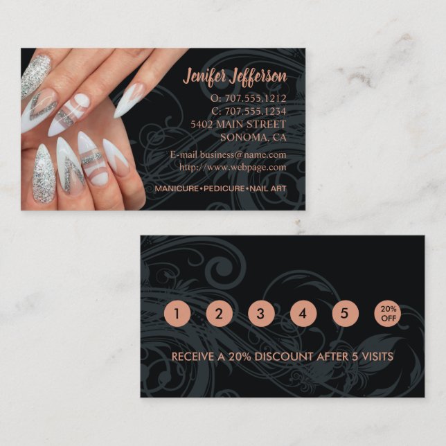 Nail Salon  Loyalty Discount Business Card (Front/Back)