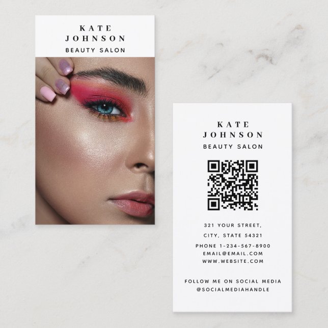 Nail Salon Makeup Artist Photo QR Code Business Card (Front/Back)