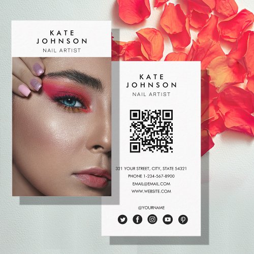 Nail Salon Makeup Artist Photo QR Code  Business Card