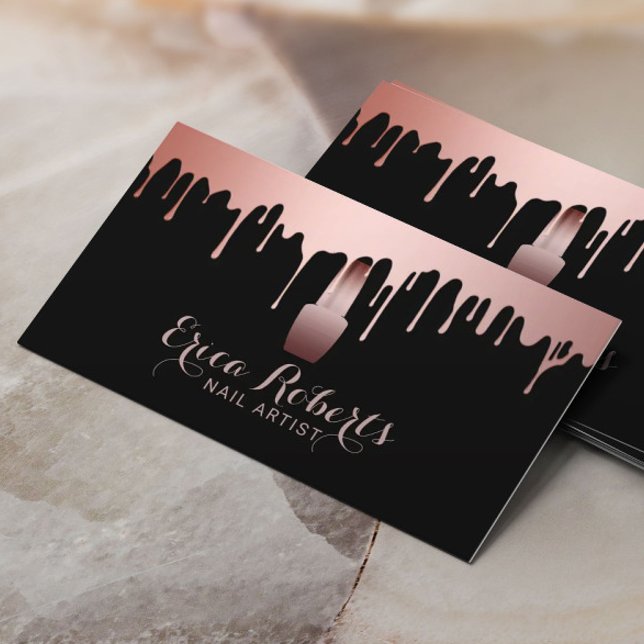 Nail Salon Makeup Artist Rose Gold Dripping Polish Business Card (Creator Uploaded)