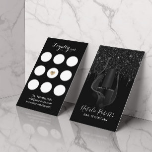 Nail Salon Manicurist Black Glitter Drips Loyalty Card