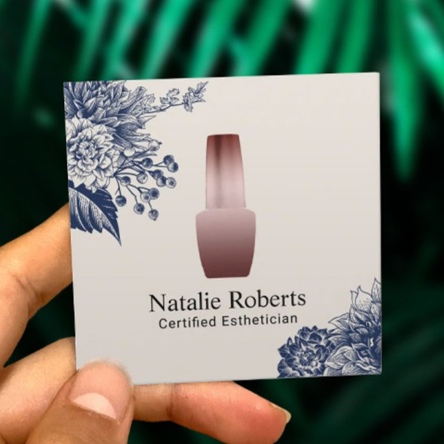 Nail Salon Manicurist Blue Floral Esthetician Square Business Card (Creator Uploaded)