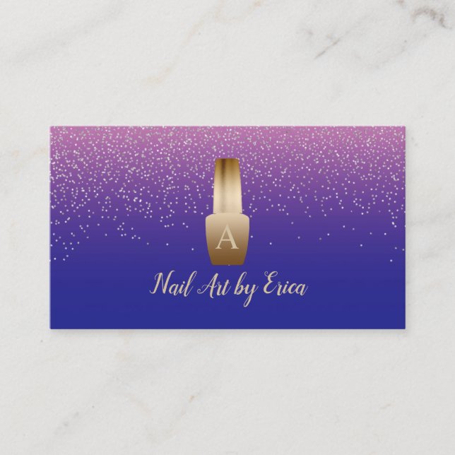 Nail Salon Manicurist Blue & Pink Silver Confetti Business Card (Front)