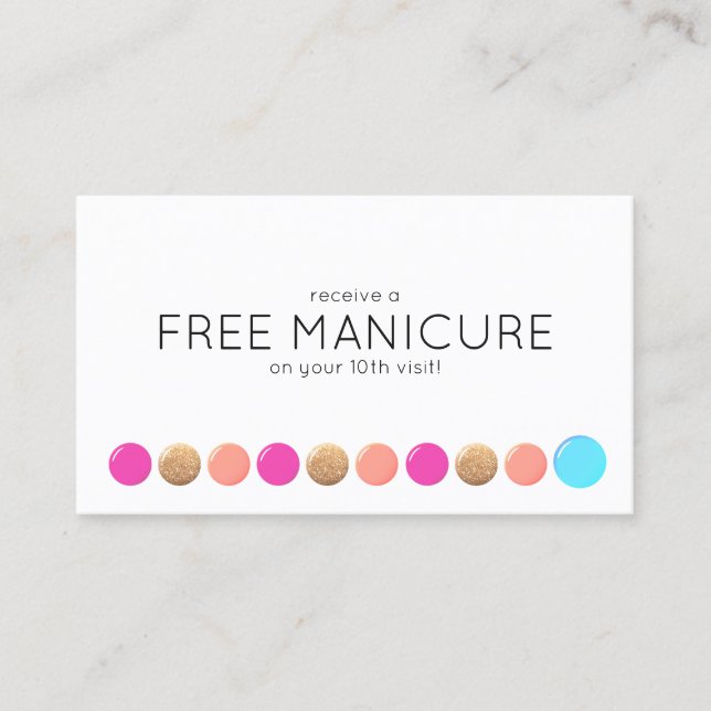 Nail Salon Manicurist Customer Loyalty 10 Punch Card (Front)