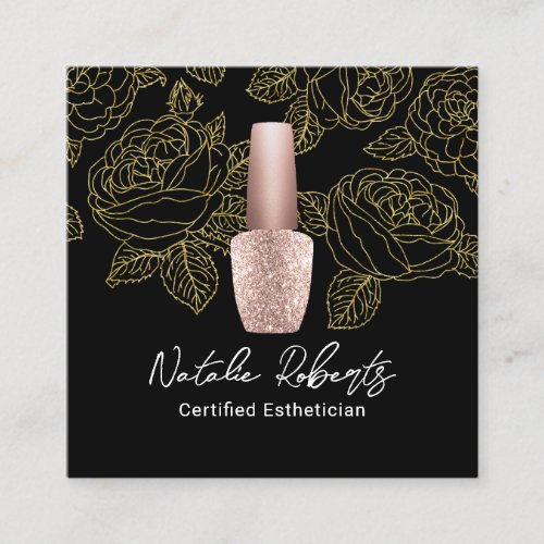 Nail Salon Manicurist Gold Floral Esthetician  Square Business Card