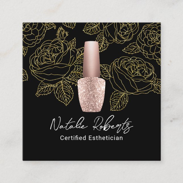Nail Salon Manicurist Gold Floral Esthetician  Square Business Card (Front)