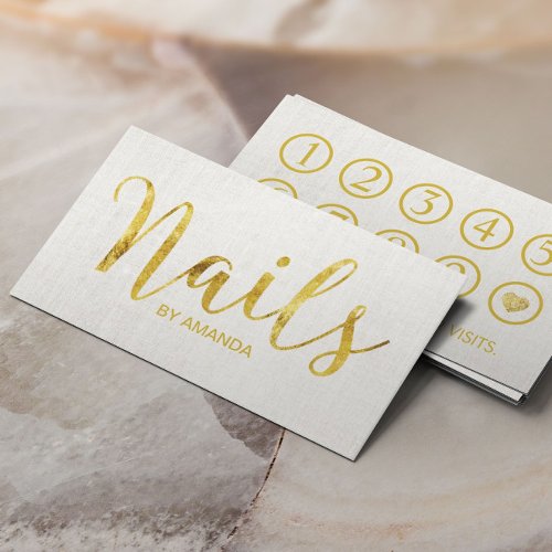 Nail Salon Manicurist Gold Script Loyalty Punch