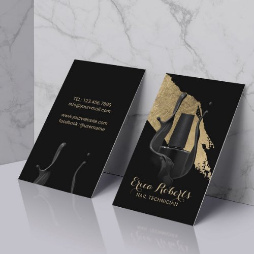 Nail Salon Manicurist Modern Black  Gold Business Card