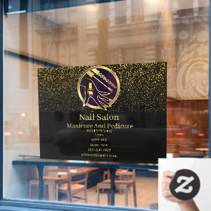 Nail Salon Manicurist Modern Black Gold Glitter Window Cling