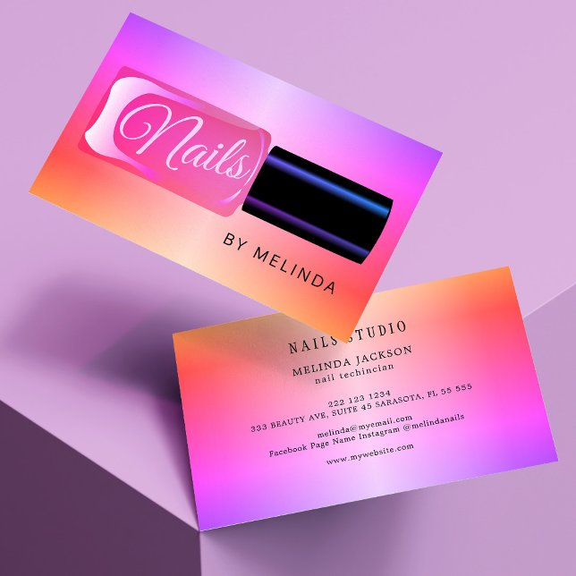 Nail salon manicurist modern polish colorful chic business card (Creator Uploaded)