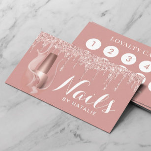 Nail Salon Manicurist Modern Rose Gold Drips Loyalty Card