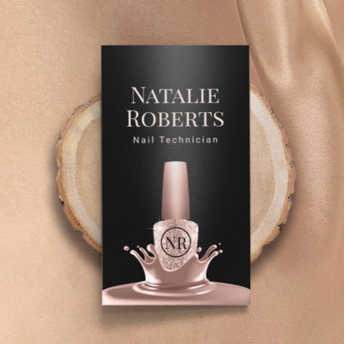 Nail Salon Manicurist Rose Gold Polish Black Business Card