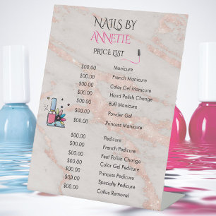 Nail Salon Manicurist Rose Gold QR Price List Pedestal Sign