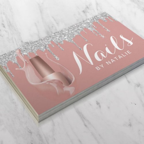 Nail Salon Manicurist Rose Gold  Silver Drips Loyalty Card