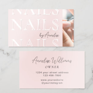 Nail Salon Modern Blush Pink Black Photo Gloss Raised Spot UV Business Card