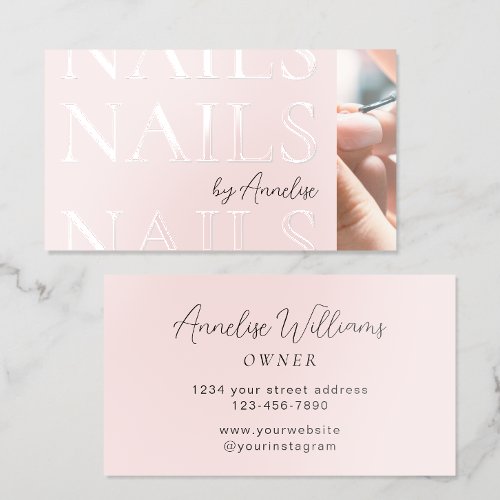 Nail Salon Modern Blush Pink Black Photo Gloss Raised Spot UV Business Card