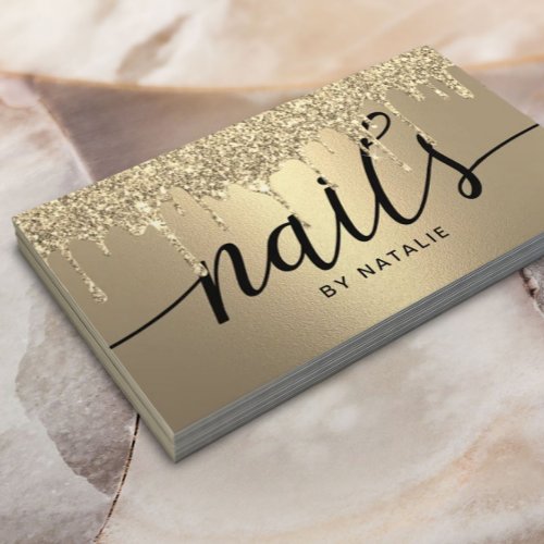 Nail Salon Modern Gold Glitter Drips Manicurist Business Card