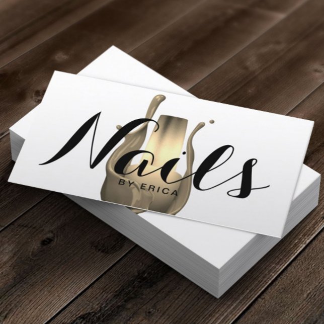 Nail Salon Modern Gold Polish Bottle Manicurist Business Card (Creator Uploaded)