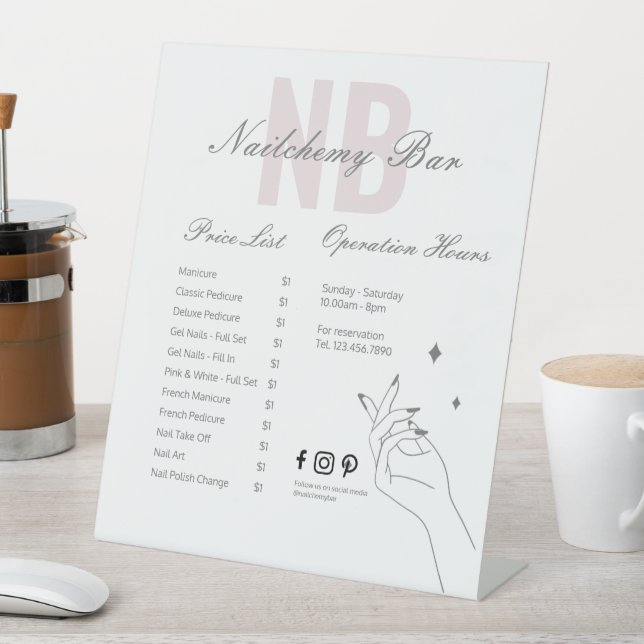 Nail Salon Modern Minimalist Price List Menu Pedestal Sign (In SItu)