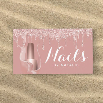 Nail Salon Modern Rose Gold Drips Manicurist Business Card by cardfactory at Zazzle
