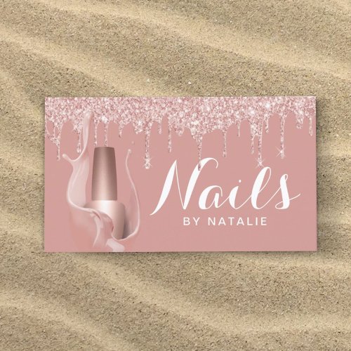 Nail Salon Modern Rose Gold Drips Manicurist Business Card