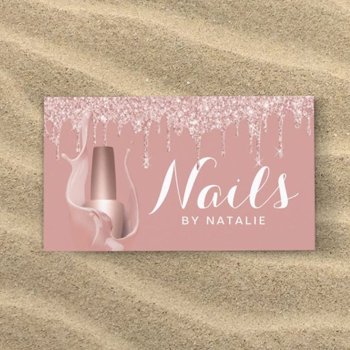 Customizable Nail Salon Modern Rose Gold Drips Manicurist Business Card