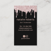 Nail Salon Modern Rose Gold Drips Nail Manicurist Business Card (Back)