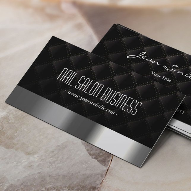 Nail Salon Modern Silver & Black Elegant Business Card (Creator Uploaded)