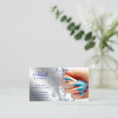 Nail Salon Modern Technician Glitter Blue Silver Business Card (Standing Front)