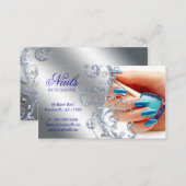 Nail Salon Modern Technician Glitter Blue Silver Business Card (Front/Back)