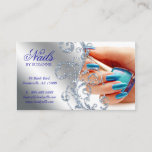 Nail Salon Modern Technician Glitter Blue Silver Business Card