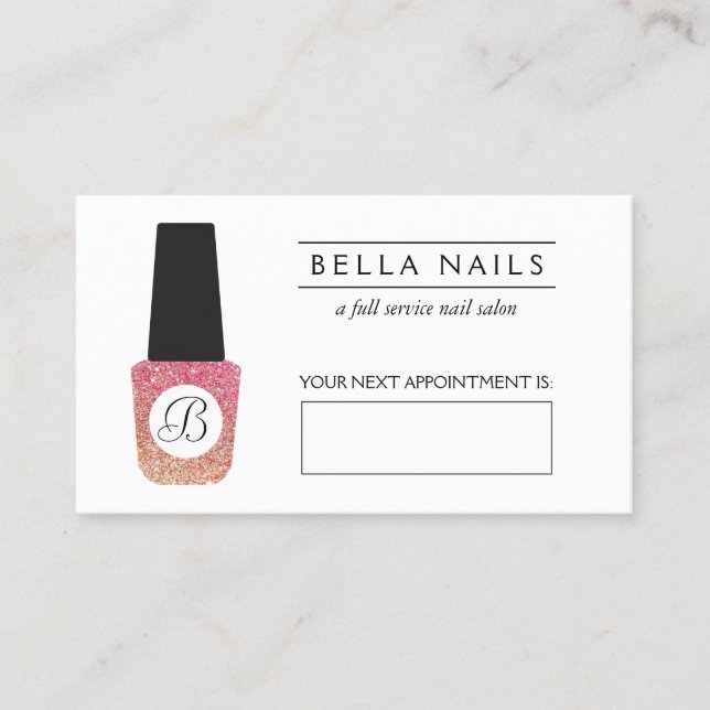 Nail Salon Monogram Bronze Glitter Appointment Card (Front)