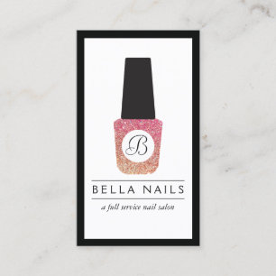 Nail Salon Monogram Glitter Nail Polish Business Card