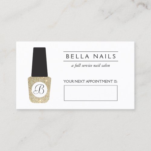 Nail Salon Monogram Gold Glitter Appointment Card