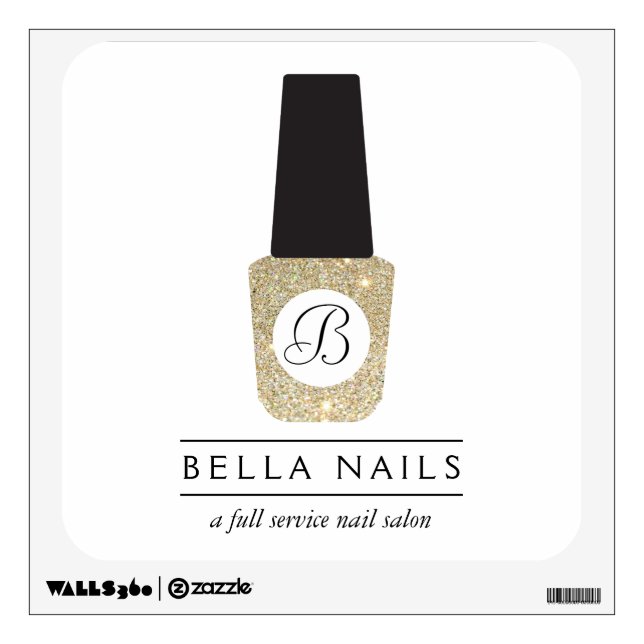 Nail Salon Monogram Gold Glitter Nail Polish Wall Decal (Front)