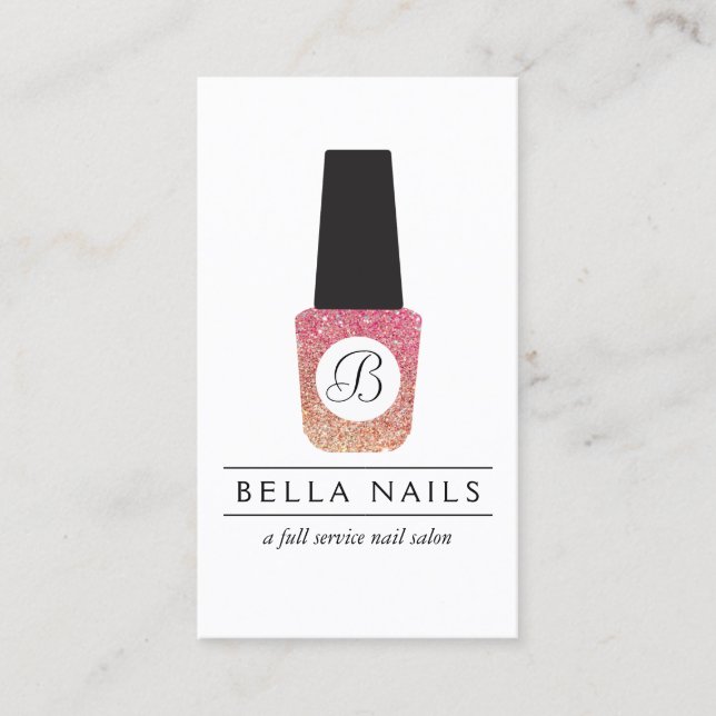Nail Salon Monogram on Bronze Glitter Nail Polish Business Card (Front)