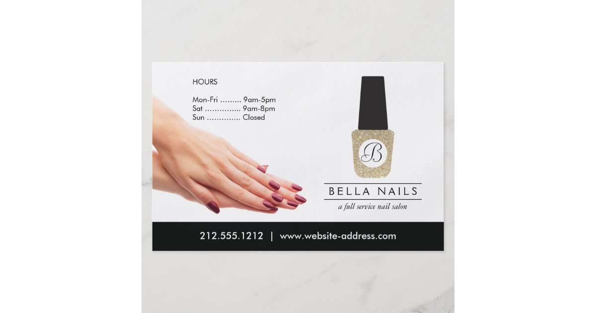 Nail Salon Monogram on Gold Glitter Nail Polish Flyer Zazzle