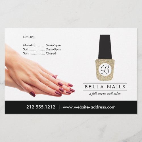 Nail Salon Monogram on Gold Glitter Nail Polish Flyer