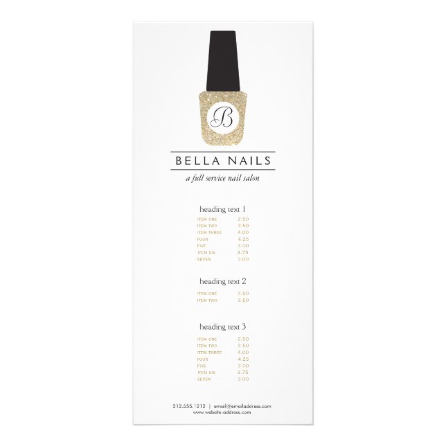 Nail Salon Monogram on Gold Glitter Nail Polish Rack Card (Front)