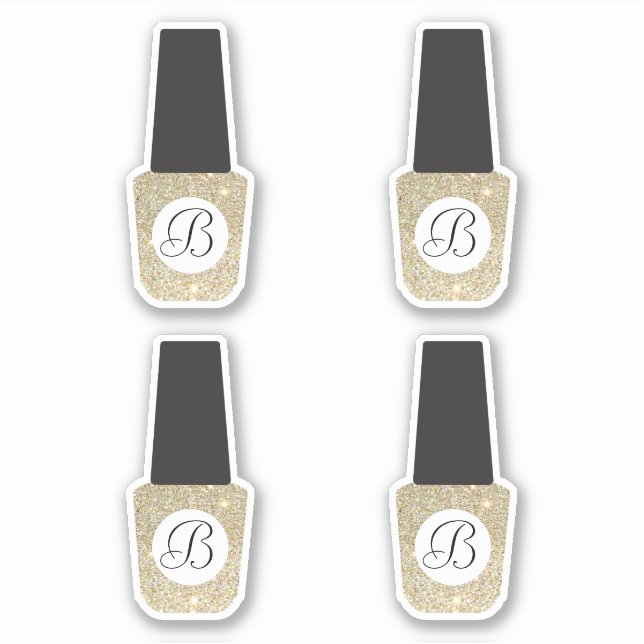 Nail Salon Monogram on Gold Glitter Nail Polish Sticker (Front)