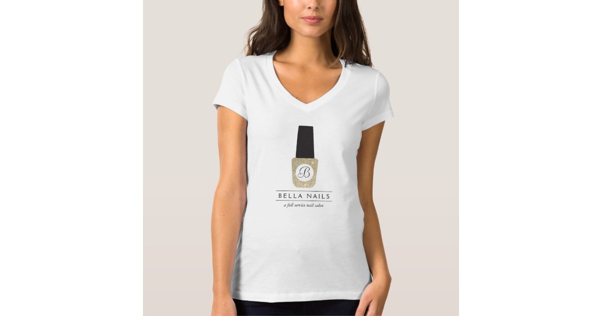 Nail Salon Monogram On Gold Glitter Nail Polish T Shirt Zazzle Com