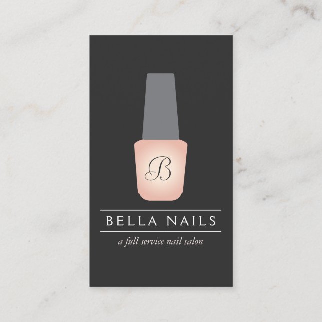 Nail Salon Monogram on Peach Nail Polish Business Card (Front)