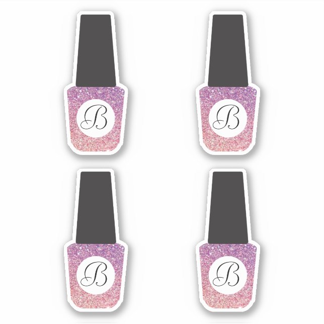 Nail Salon Monogram on Purple Glitter Nail Polish Sticker (Front)