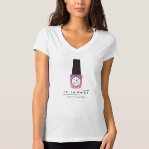 Nail Salon Monogram on Purple Glitter Nail Polish T_Shirt