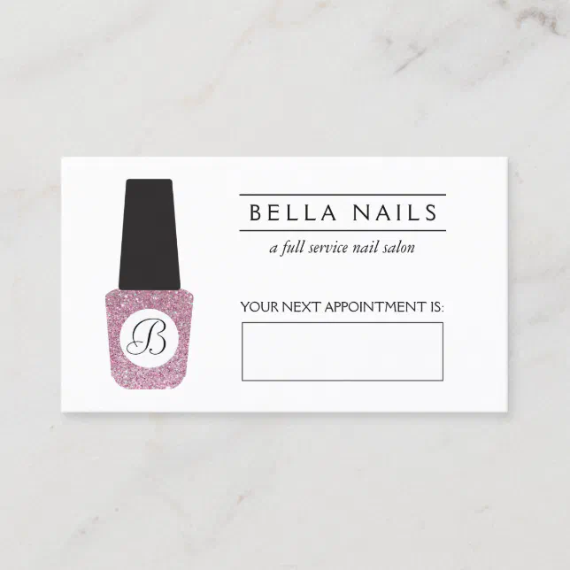 Nail Salon Monogram Pink Glitter Appointment Card Zazzle