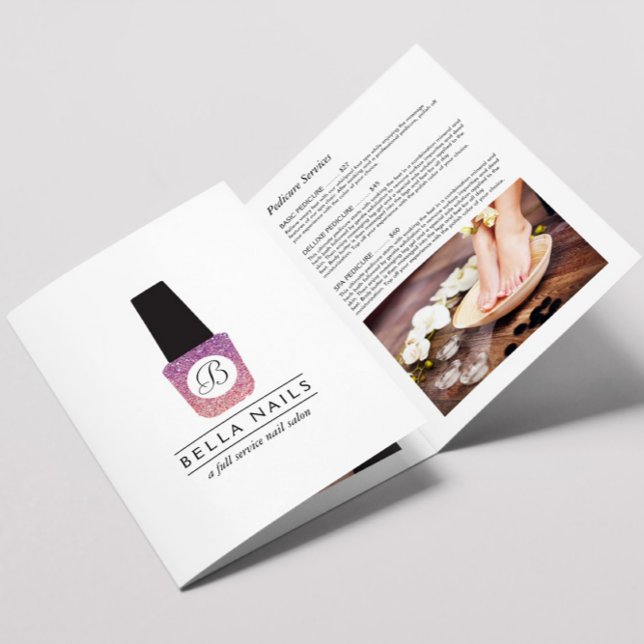 Nail Salon Monogram Purple Glitter Brochure (Creator Uploaded)
